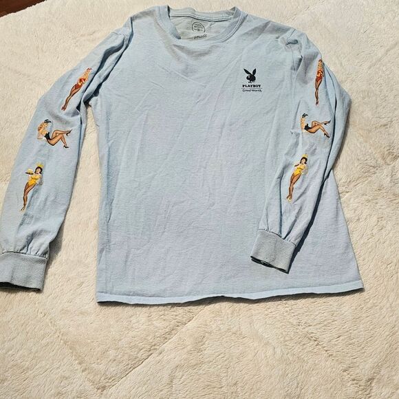 Unbranded Tops - Playboy Light Blue Graphic Long Sleeve Shirt Size Small